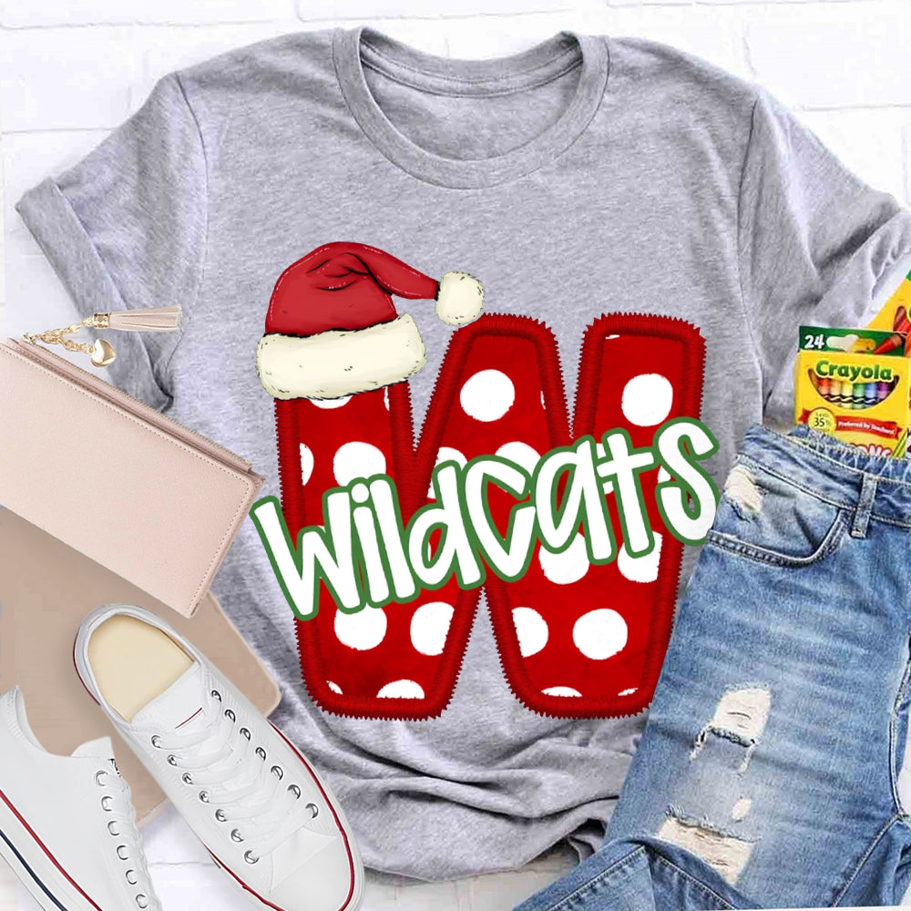 Personalized Mascot Santa Hat And Polka Dot Letters Christmas T-shirt