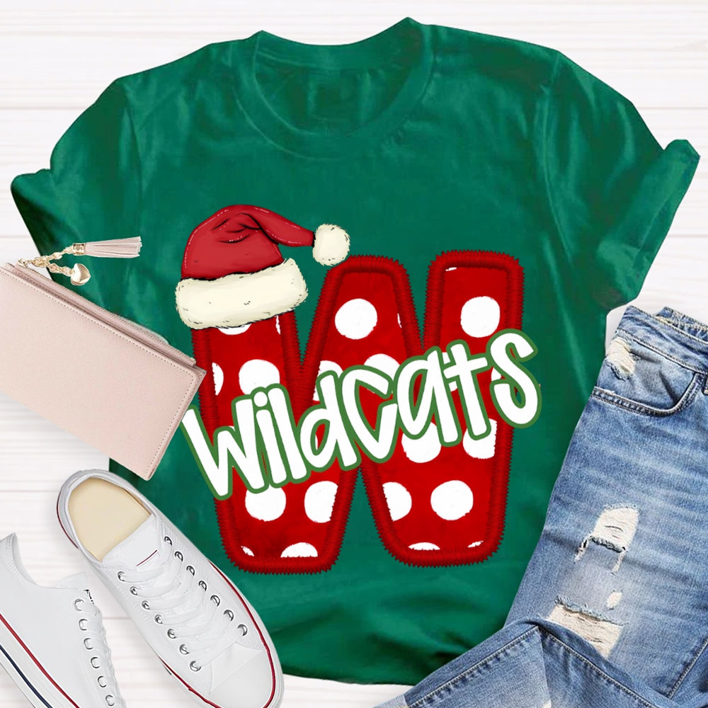 Personalized Mascot Santa Hat And Polka Dot Letters Christmas T-shirt
