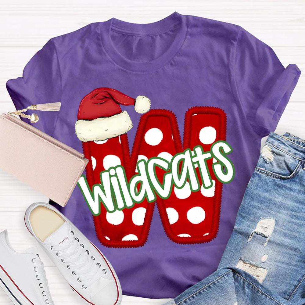Personalized Mascot Santa Hat And Polka Dot Letters Christmas T-shirt