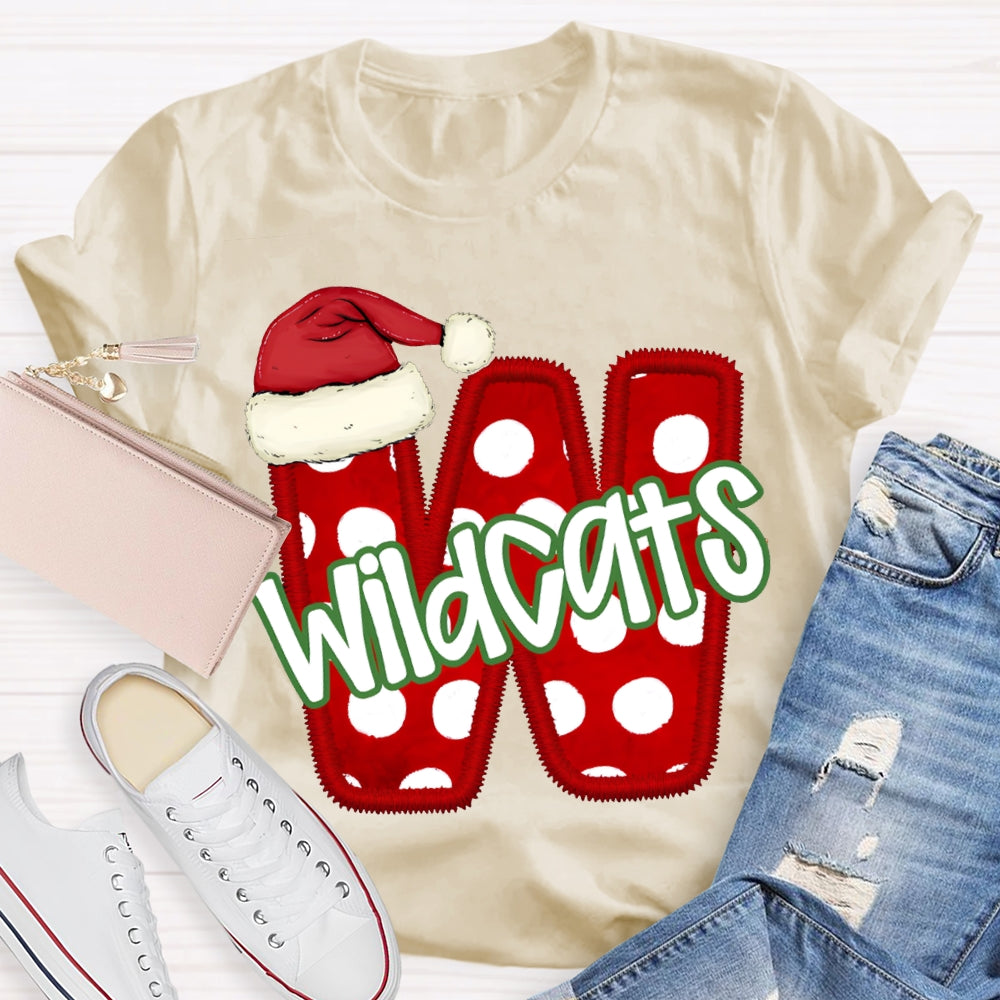 Personalized Mascot Santa Hat And Polka Dot Letters Christmas T-shirt