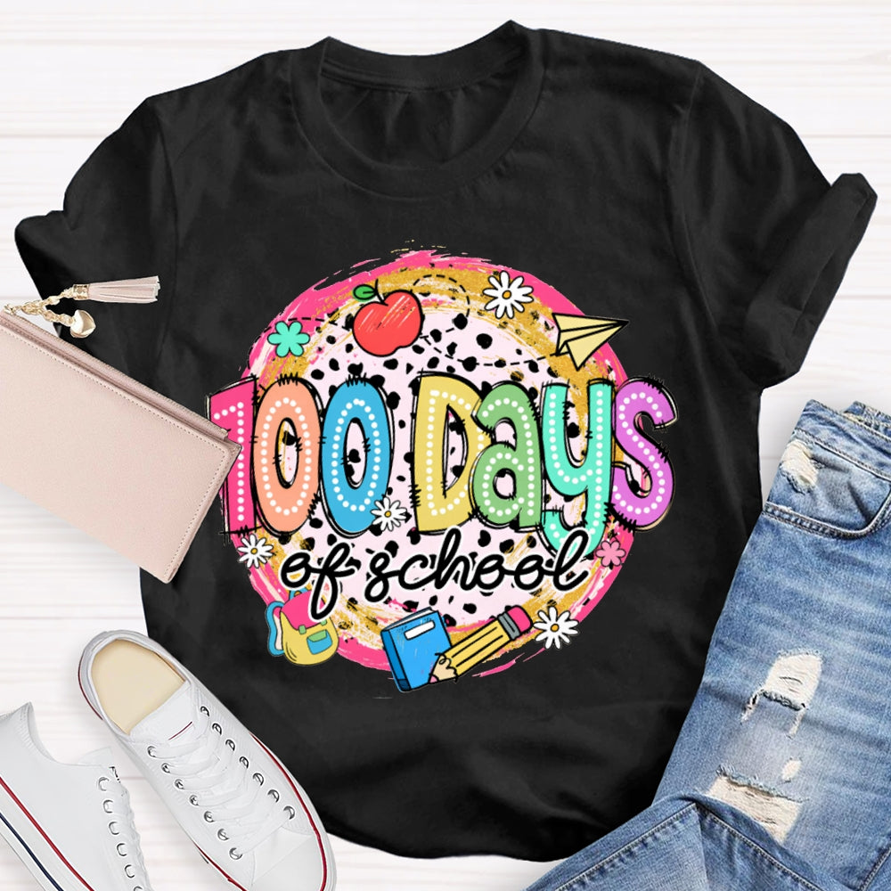 100 Days Of School Colorful Polka Dot Print T-shirt