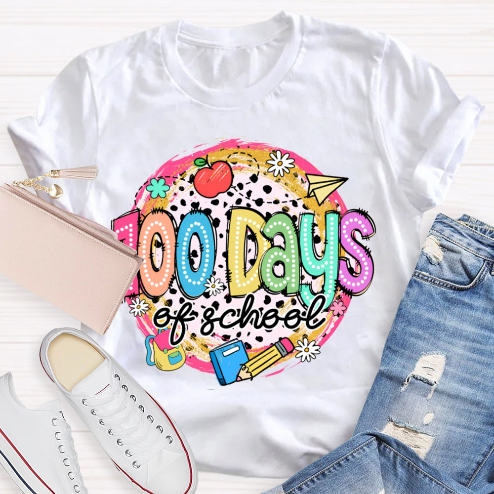 100 Days Of School Colorful Polka Dot Print T-shirt