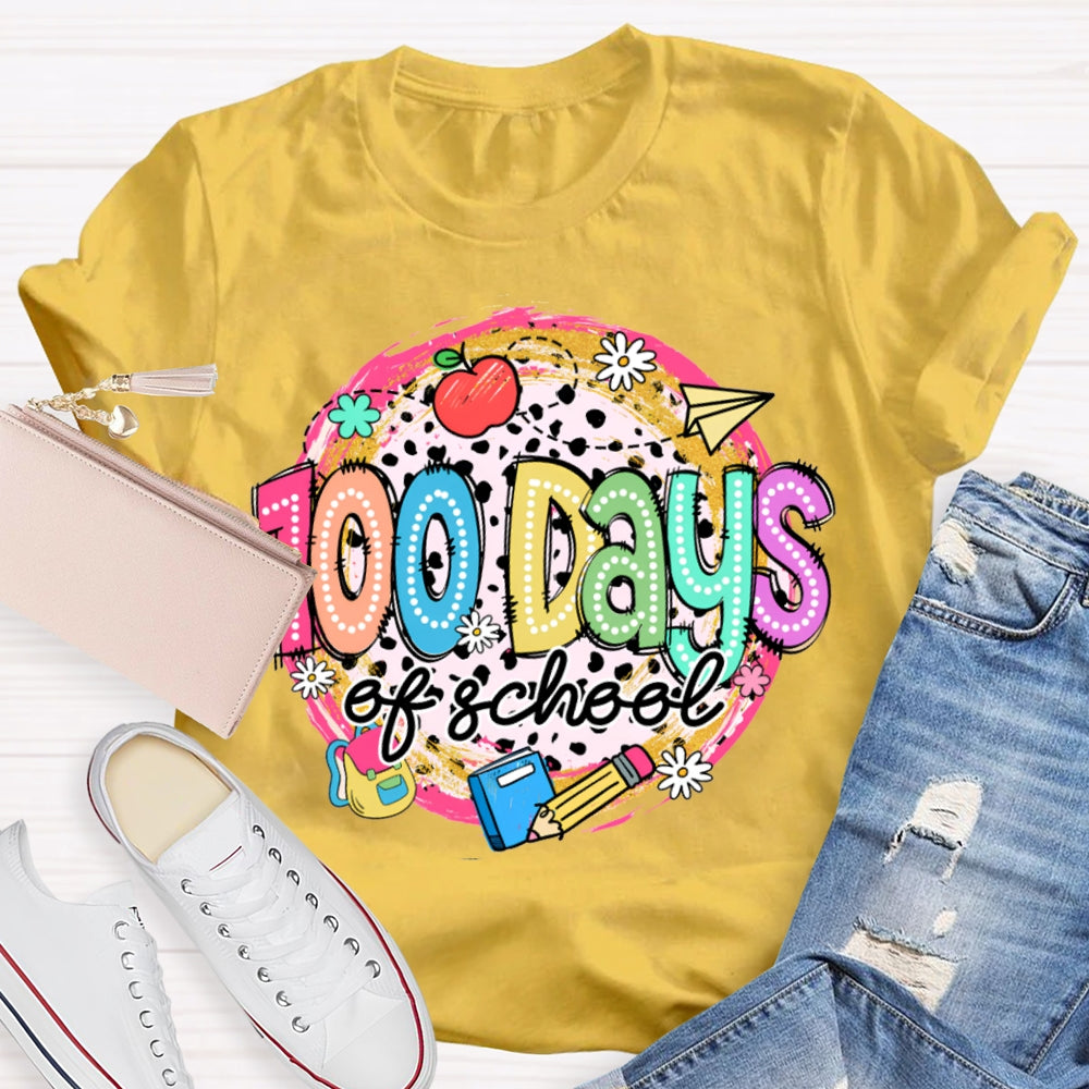 100 Days Of School Colorful Polka Dot Print T-shirt