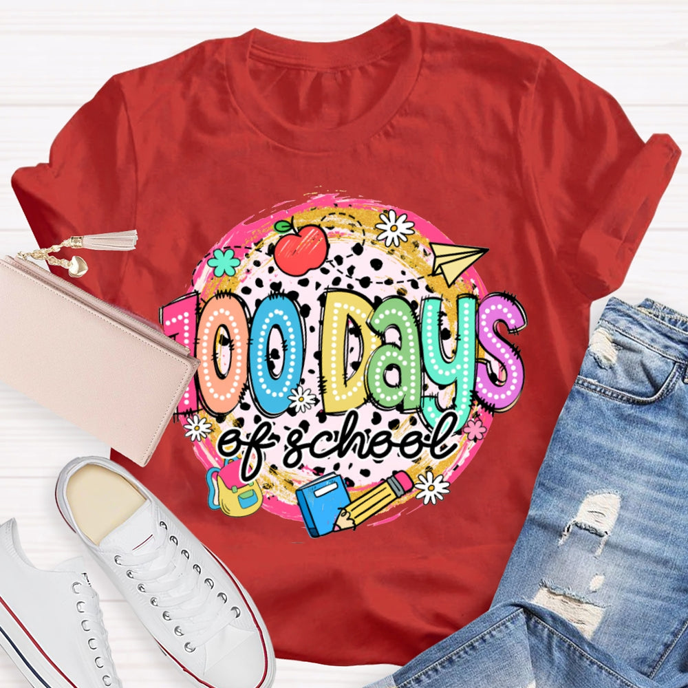 100 Days Of School Colorful Polka Dot Print T-shirt