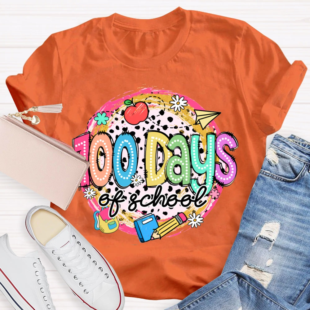 100 Days Of School Colorful Polka Dot Print T-shirt
