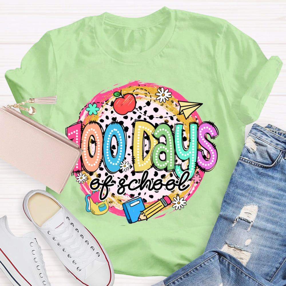 100 Days Of School Colorful Polka Dot Print T-shirt