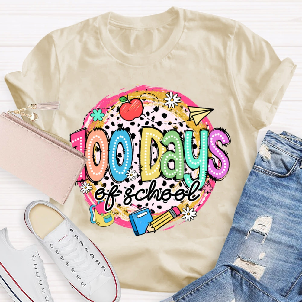 100 Days Of School Colorful Polka Dot Print T-shirt