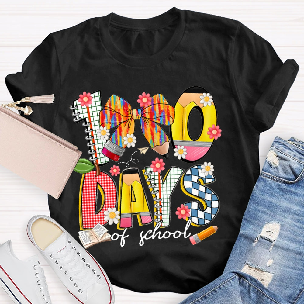 100 Days Of School Colorful Bows And Flowers T-shirt
