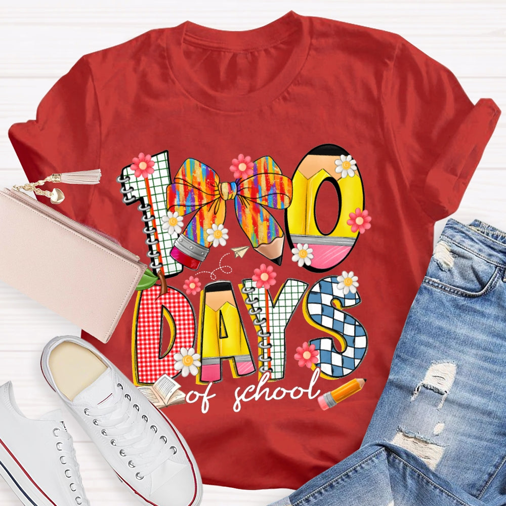 100 Days Of School Colorful Bows And Flowers T-shirt