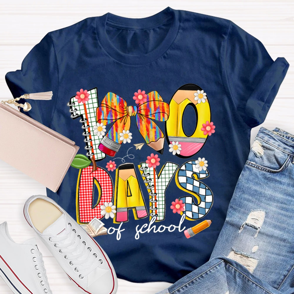 100 Days Of School Colorful Bows And Flowers T-shirt
