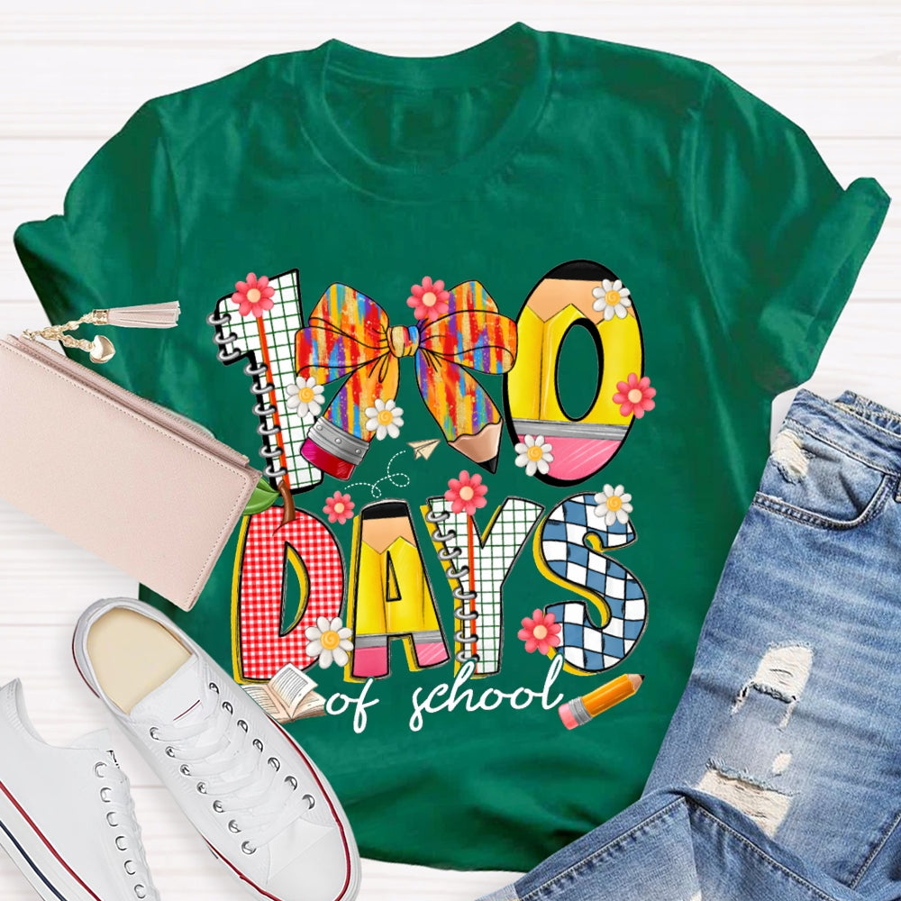 100 Days Of School Colorful Bows And Flowers T-shirt