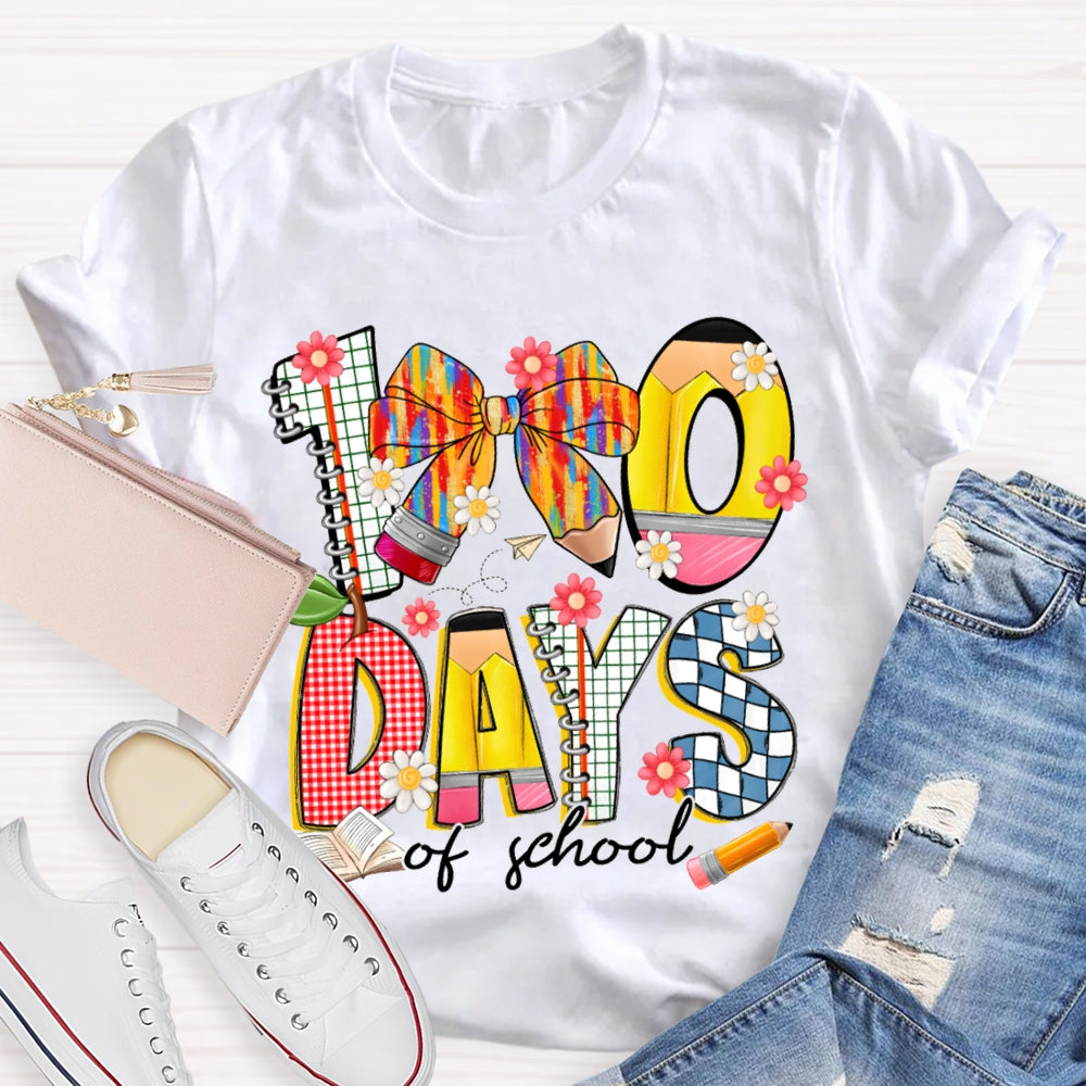 100 Days Of School Colorful Bows And Flowers T-shirt