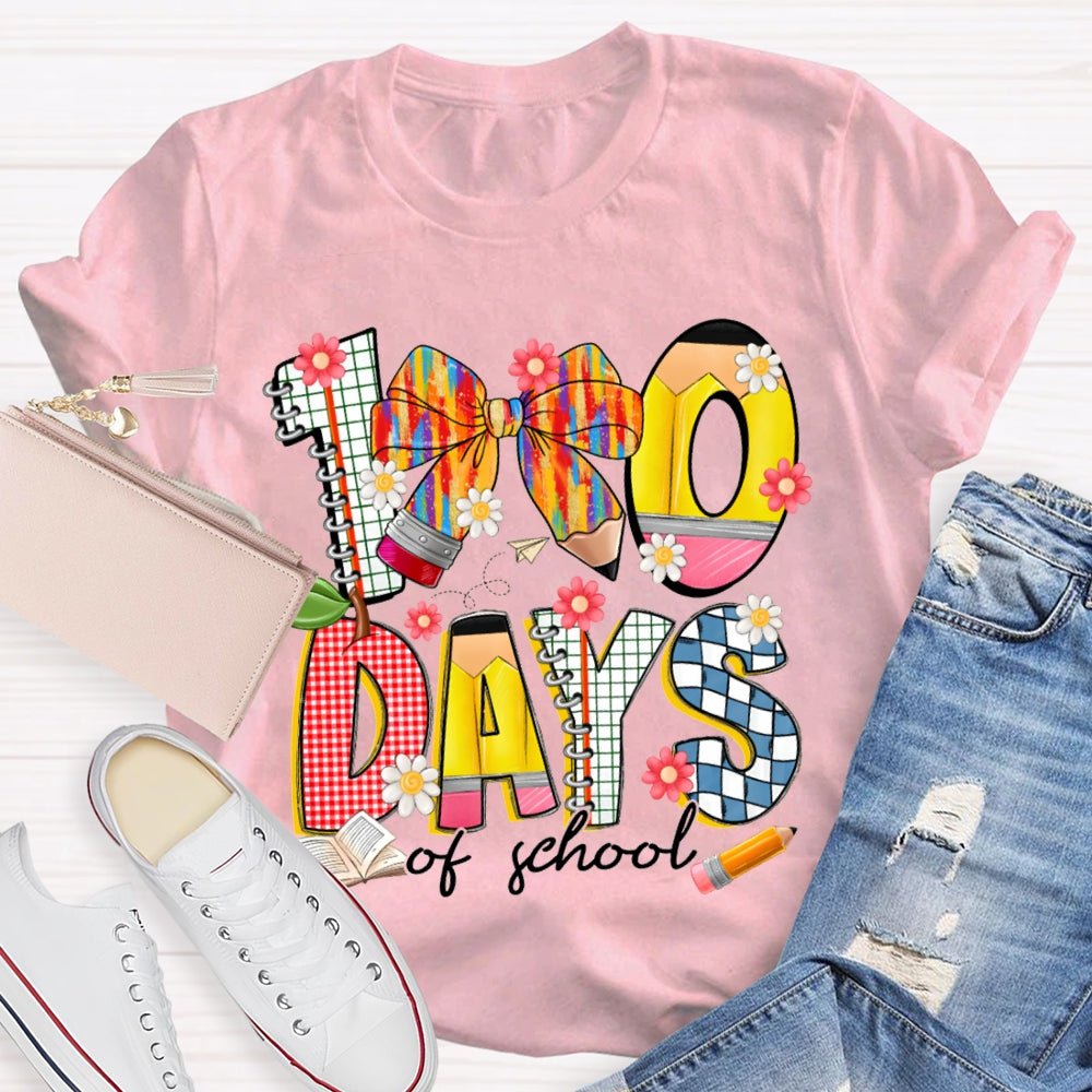 100 Days Of School Colorful Bows And Flowers T-shirt