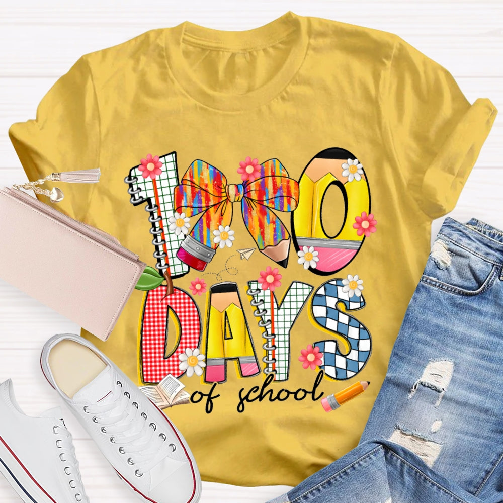 100 Days Of School Colorful Bows And Flowers T-shirt
