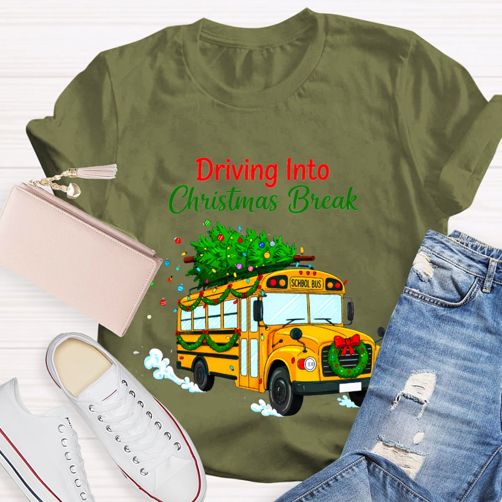 Driving Into Christmas Break School Bus And Christmas Tree T-shirt