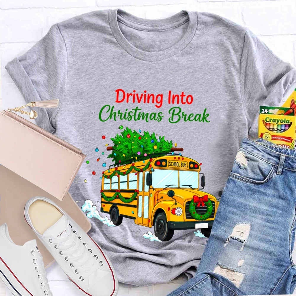 Driving Into Christmas Break School Bus And Christmas Tree T-shirt