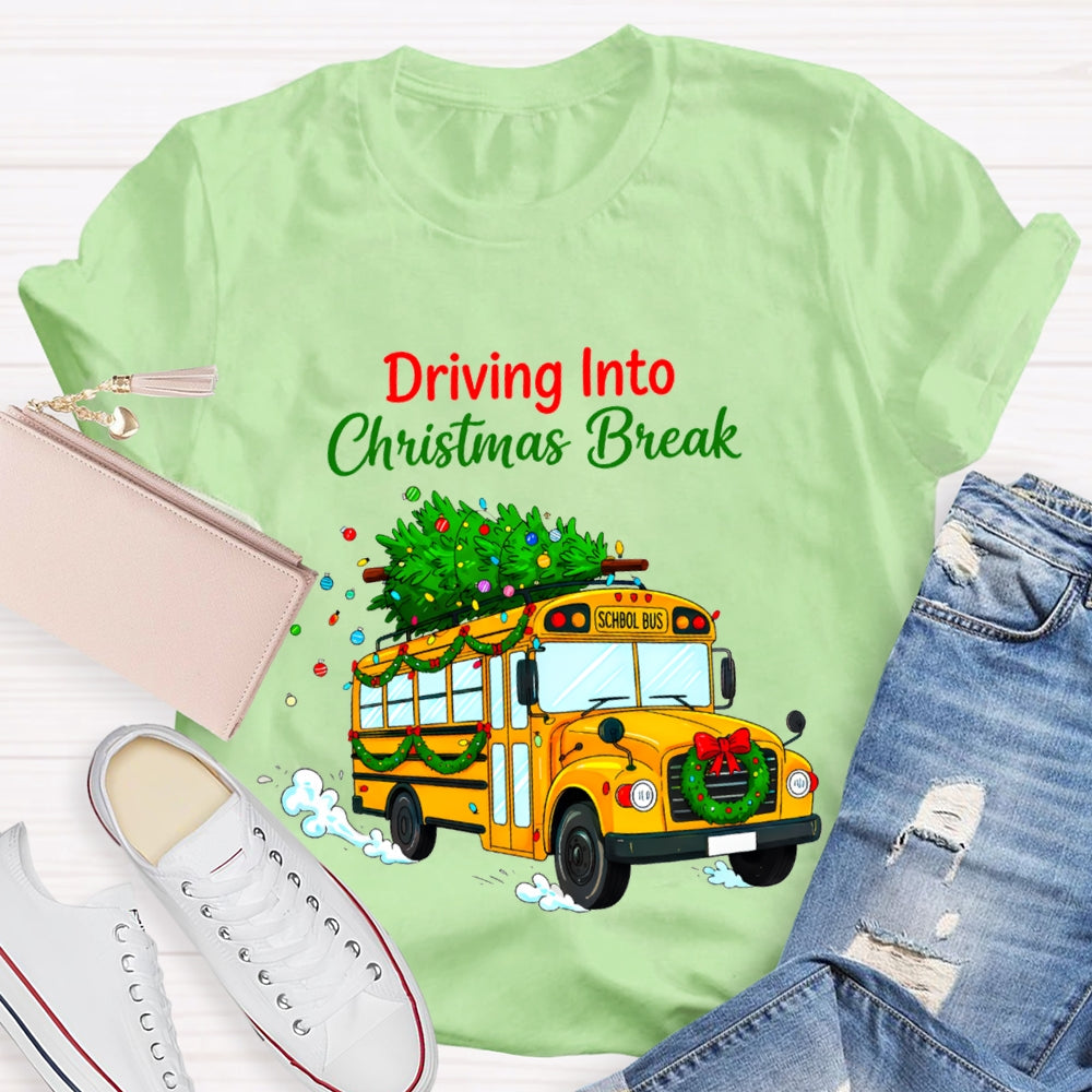 Driving Into Christmas Break School Bus And Christmas Tree T-shirt