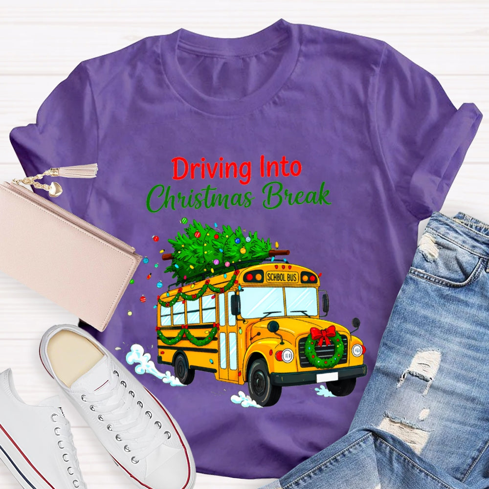 Driving Into Christmas Break School Bus And Christmas Tree T-shirt