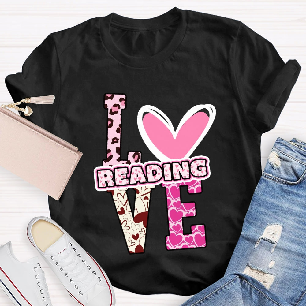 Love Reading Pink Heart T-Shirt