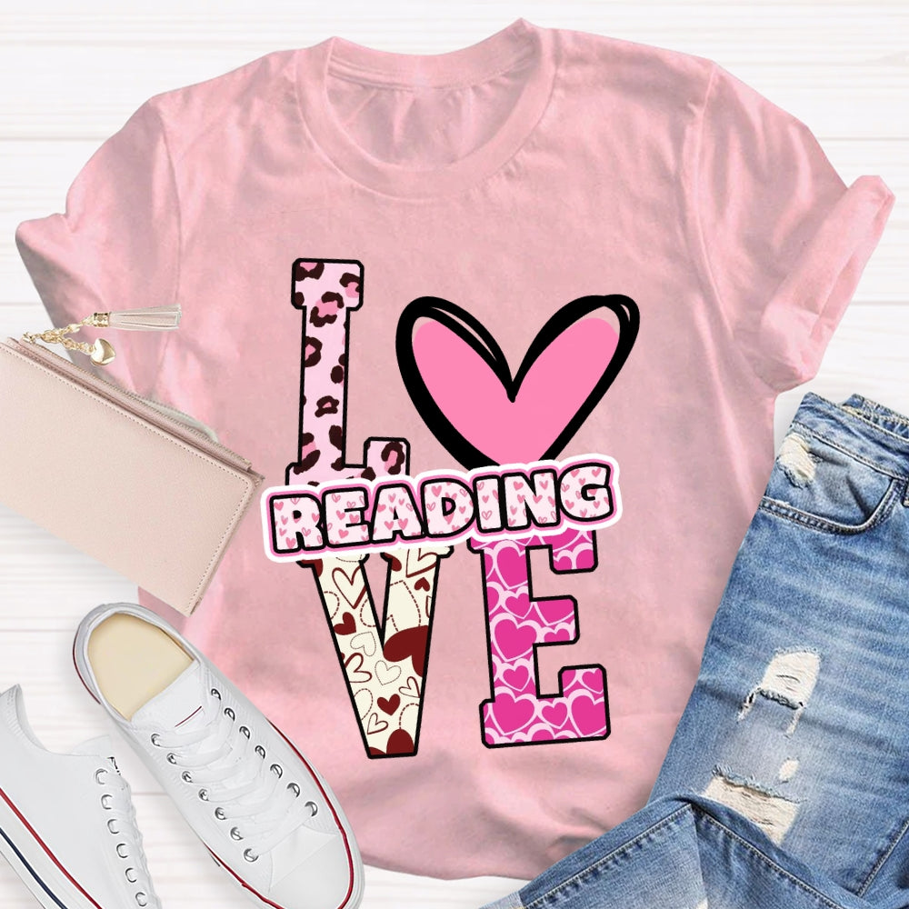 Love Reading Pink Heart T-Shirt