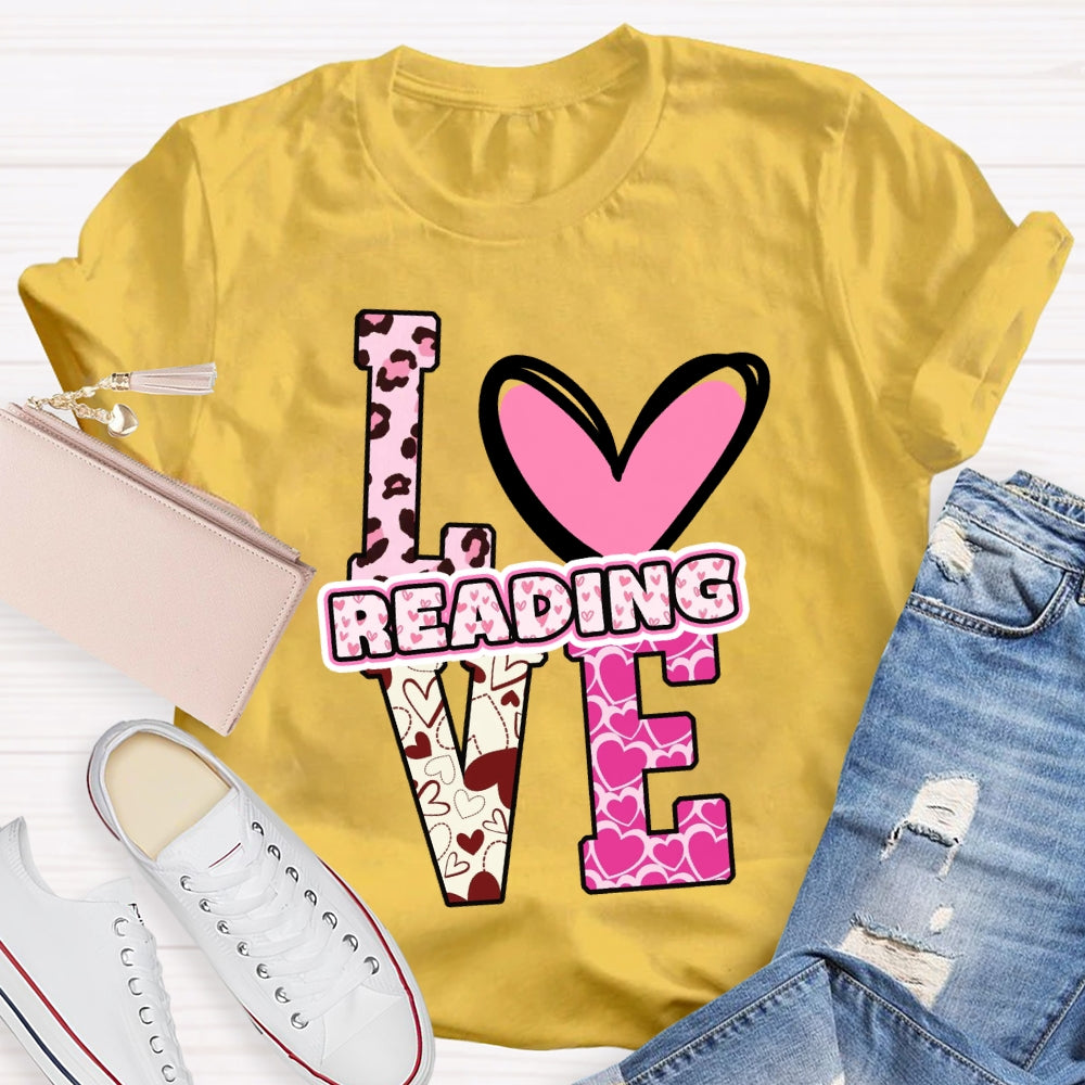 Love Reading Pink Heart T-Shirt