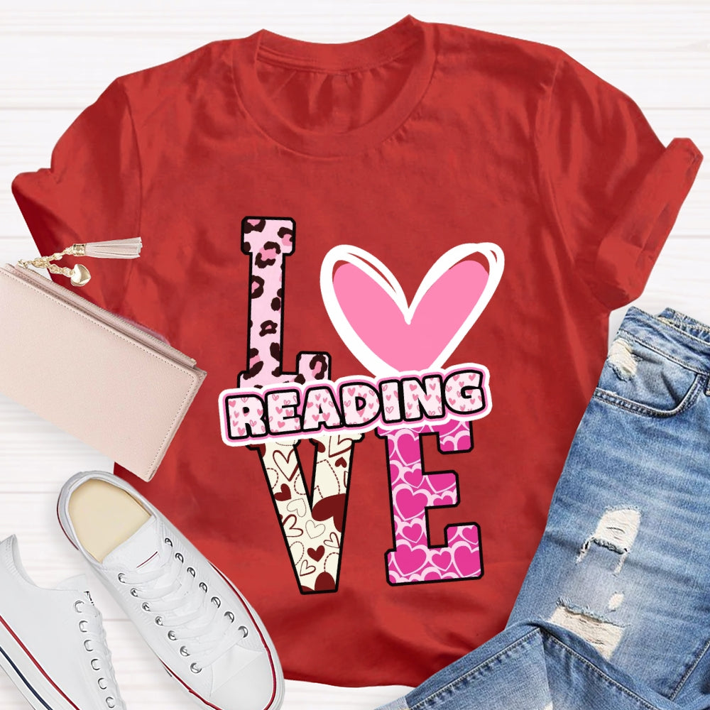Love Reading Pink Heart T-Shirt