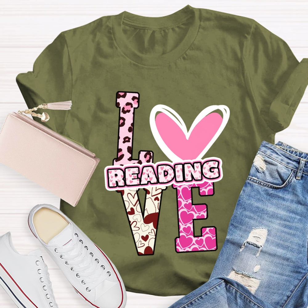 Love Reading Pink Heart T-Shirt