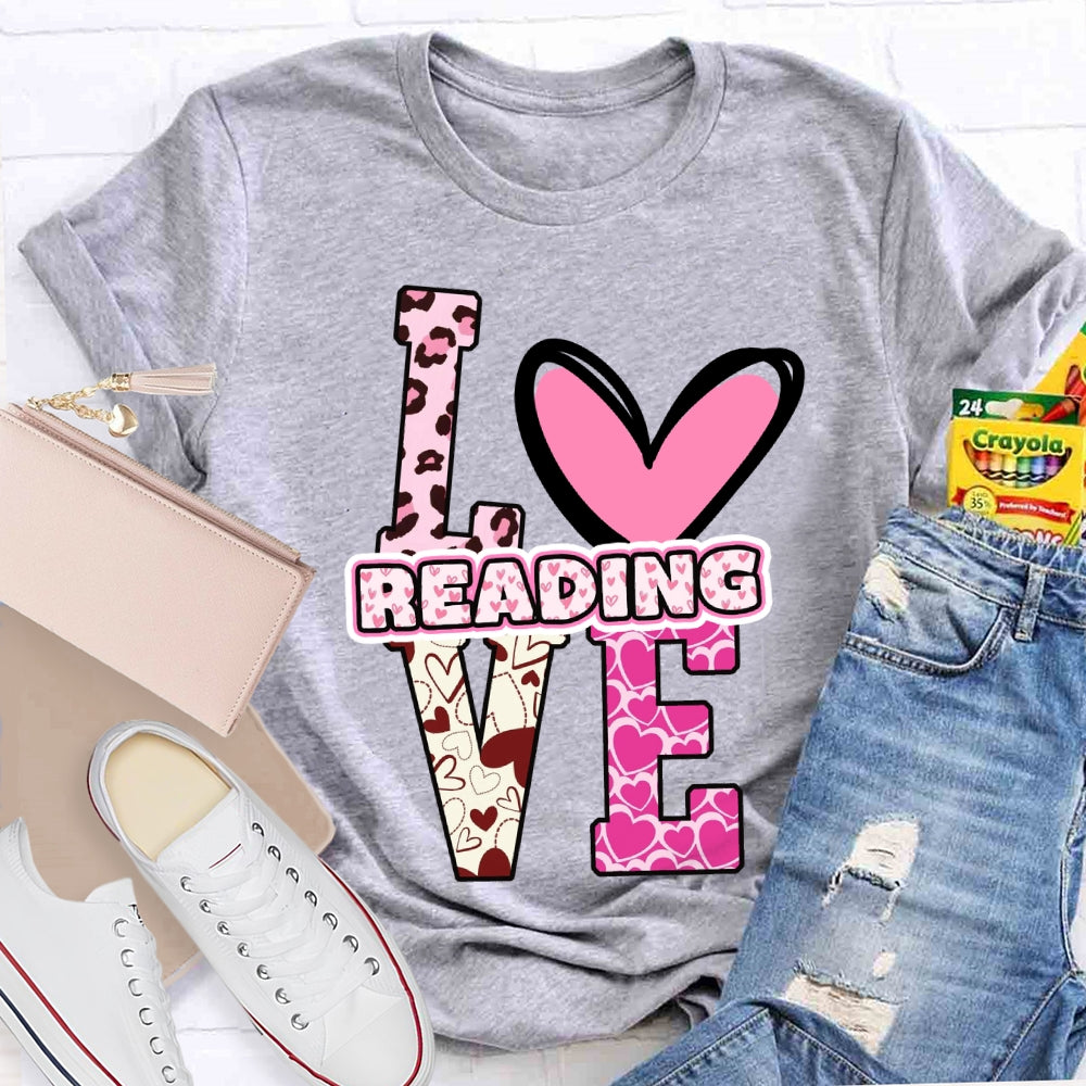 Love Reading Pink Heart T-Shirt