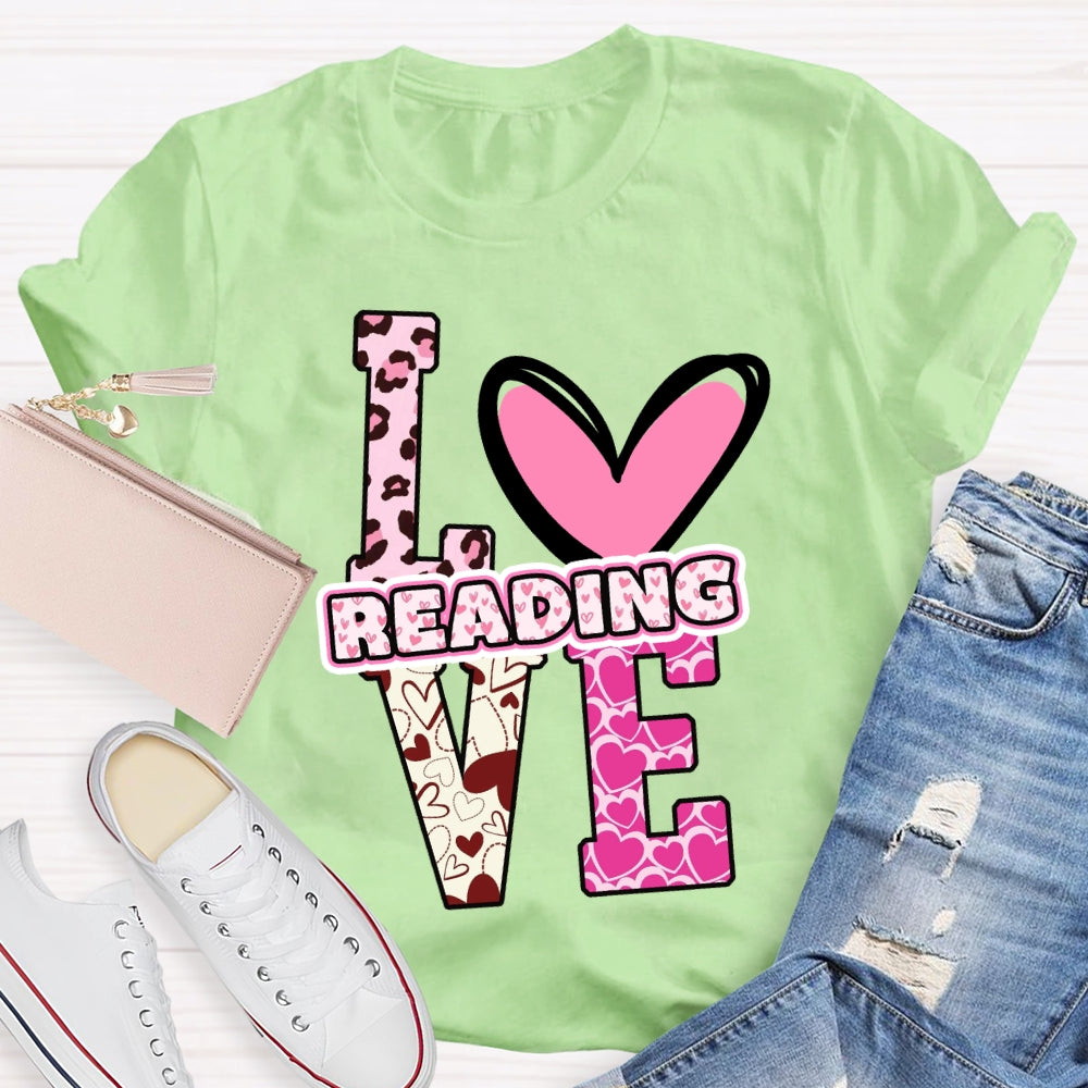 Love Reading Pink Heart T-Shirt