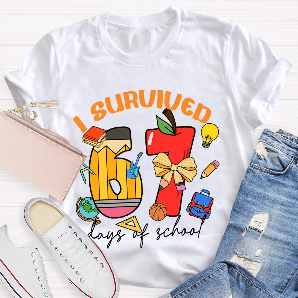 I Survived 67 Days Of School Apple Pencil Printed T-Shirt