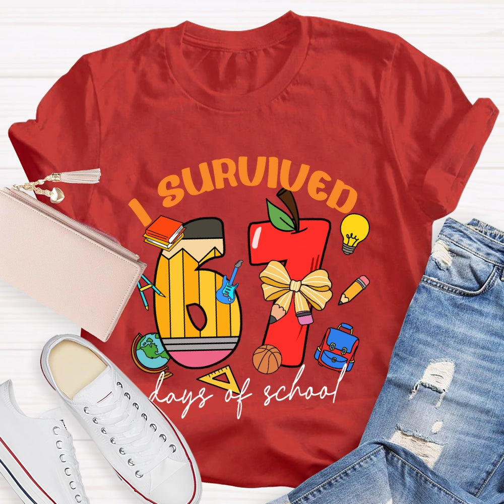 I Survived 67 Days Of School Apple Pencil Printed T-Shirt
