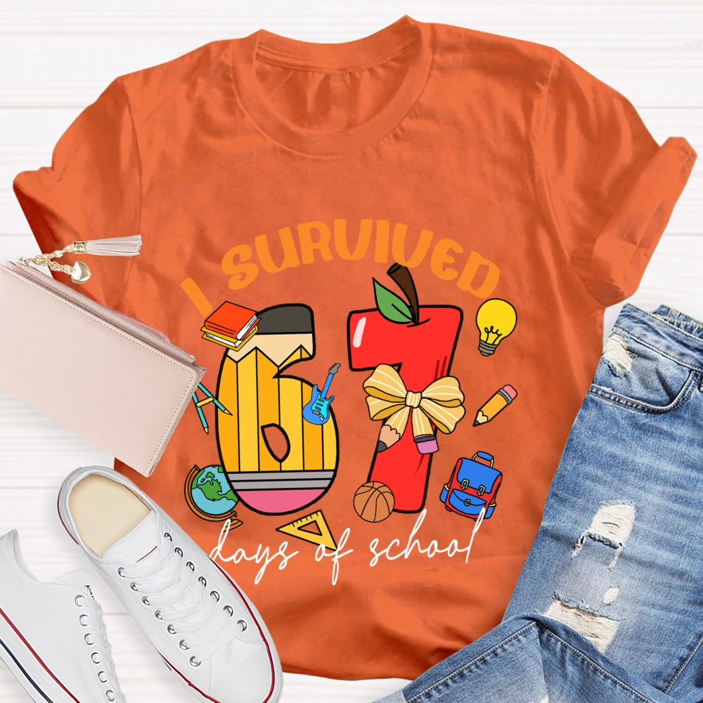 I Survived 67 Days Of School Apple Pencil Printed T-Shirt