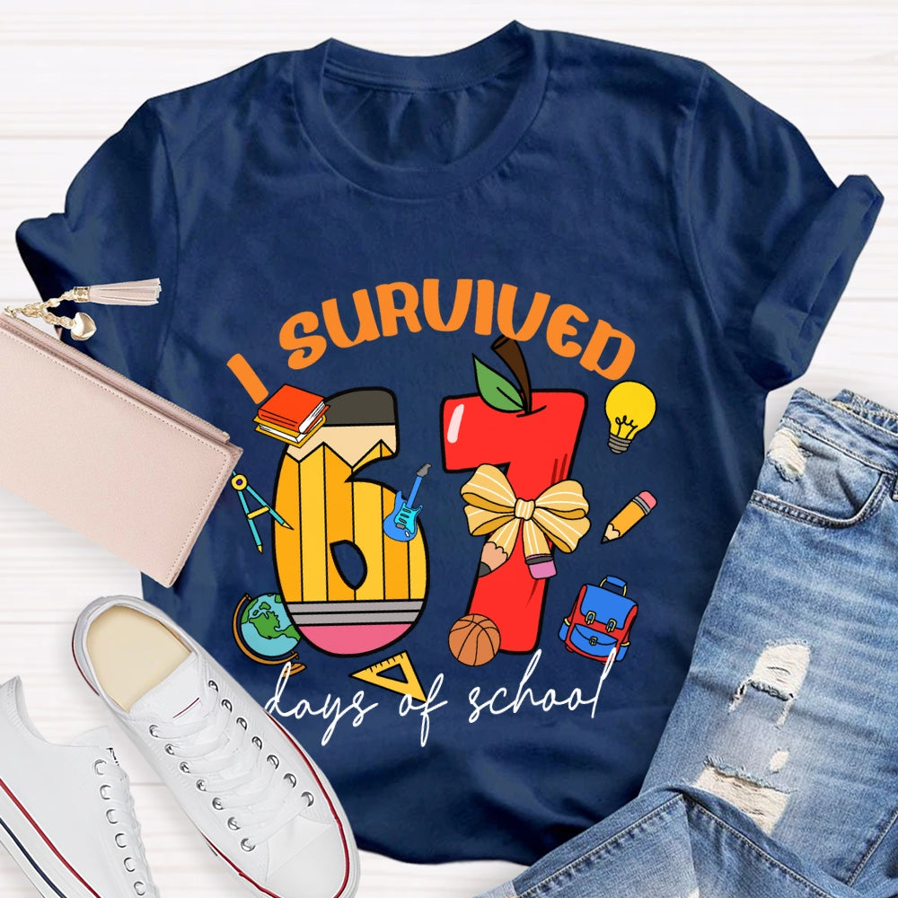 I Survived 67 Days Of School Apple Pencil Printed T-Shirt