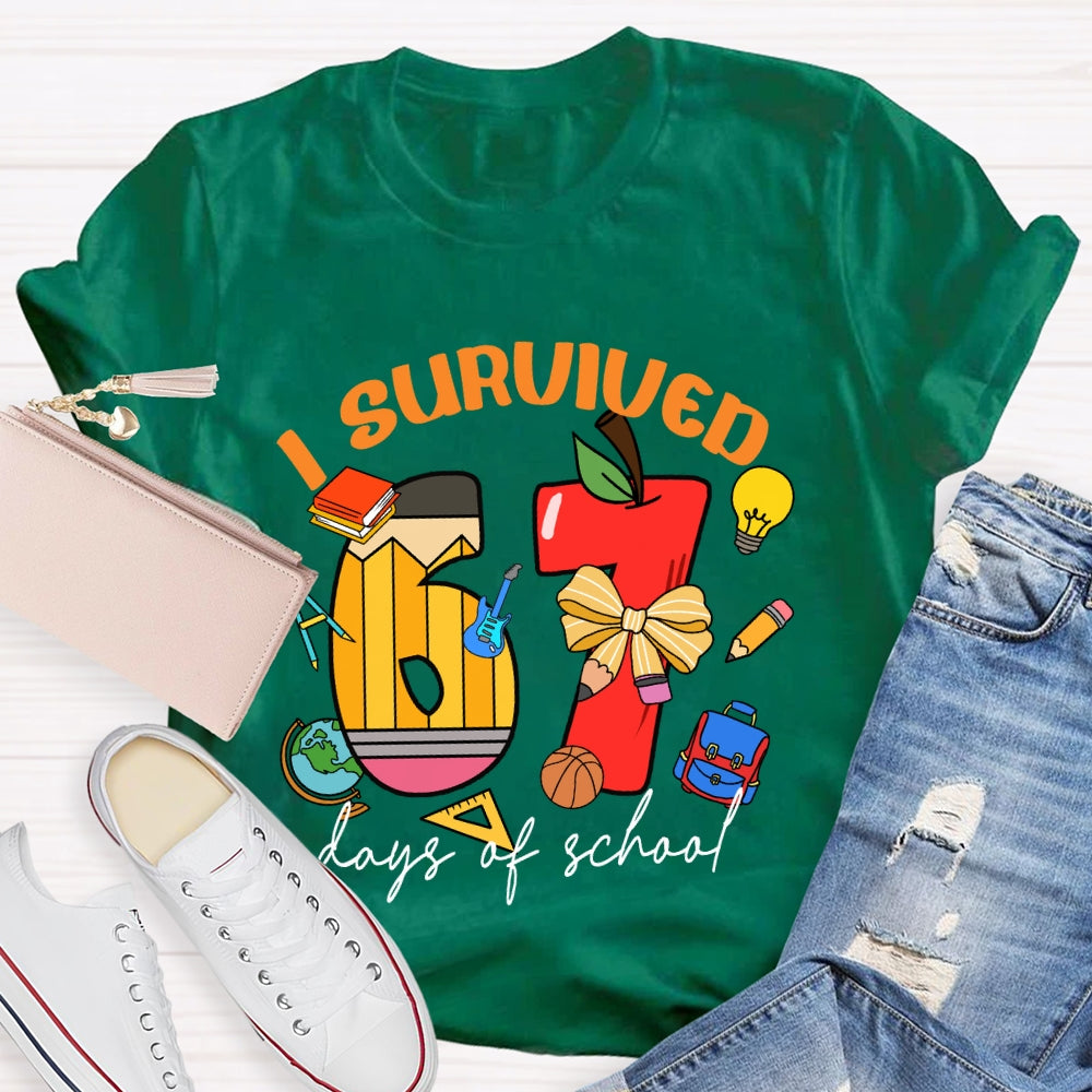 I Survived 67 Days Of School Apple Pencil Printed T-Shirt