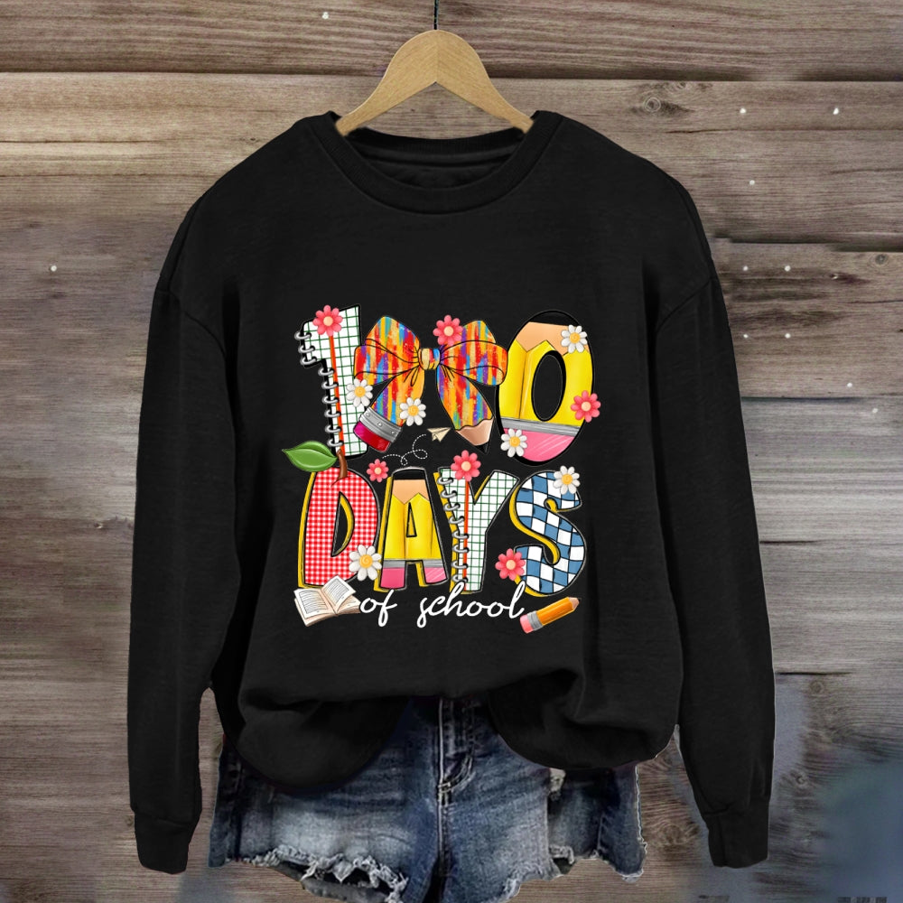 100 Days Of School Colorful Bows And Flowers Sweatshirt