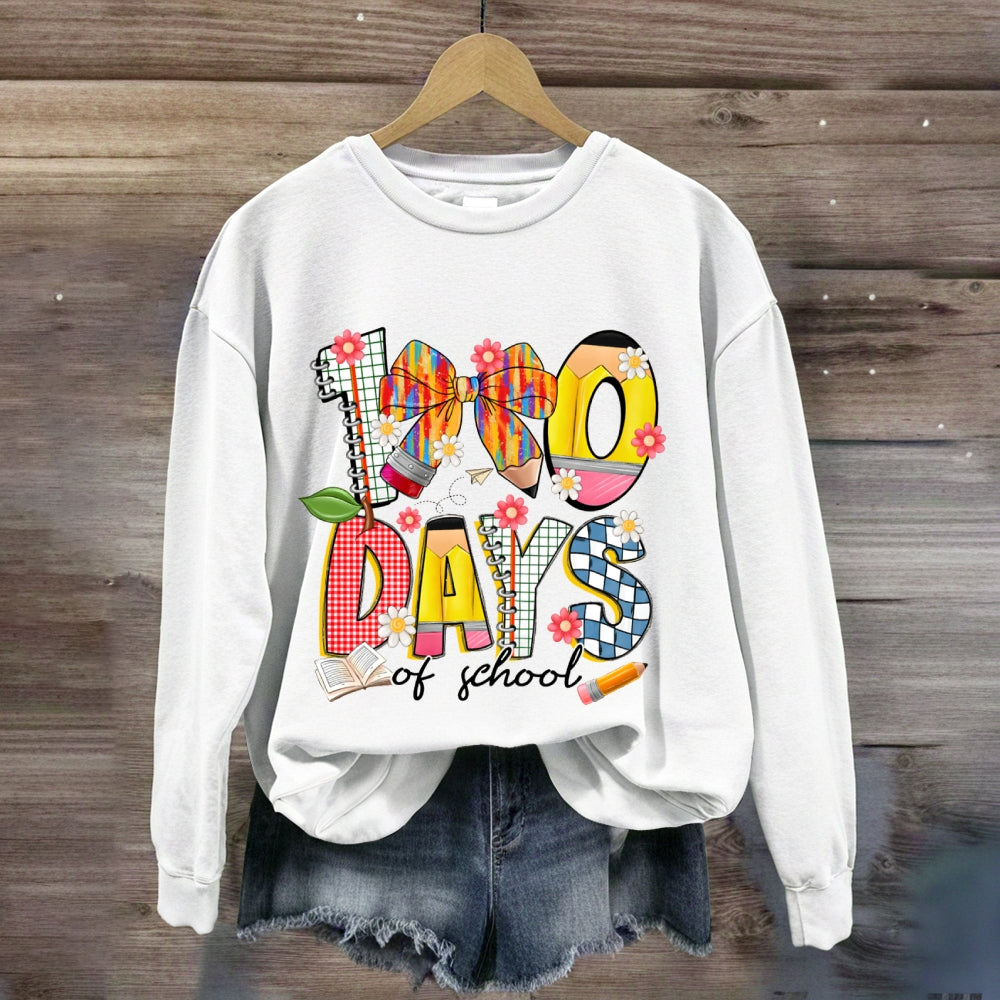 100 Days Of School Colorful Bows And Flowers Sweatshirt