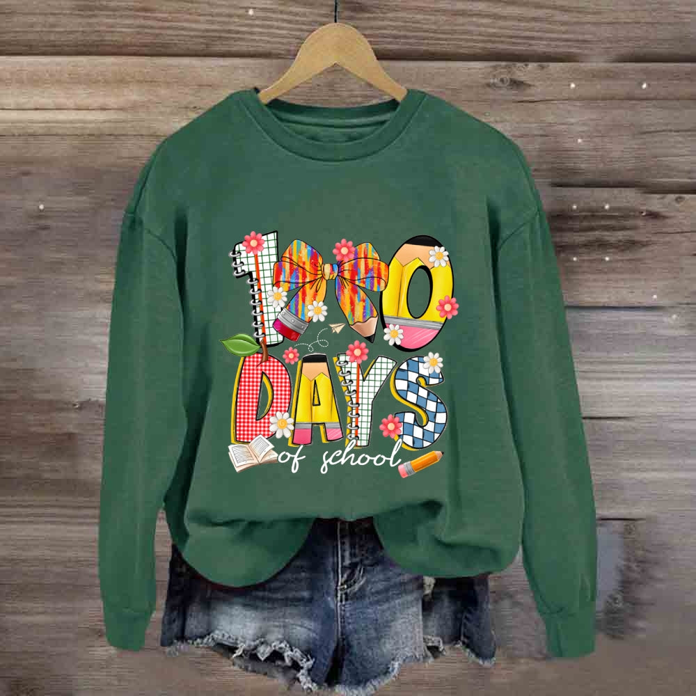 100 Days Of School Colorful Bows And Flowers Sweatshirt
