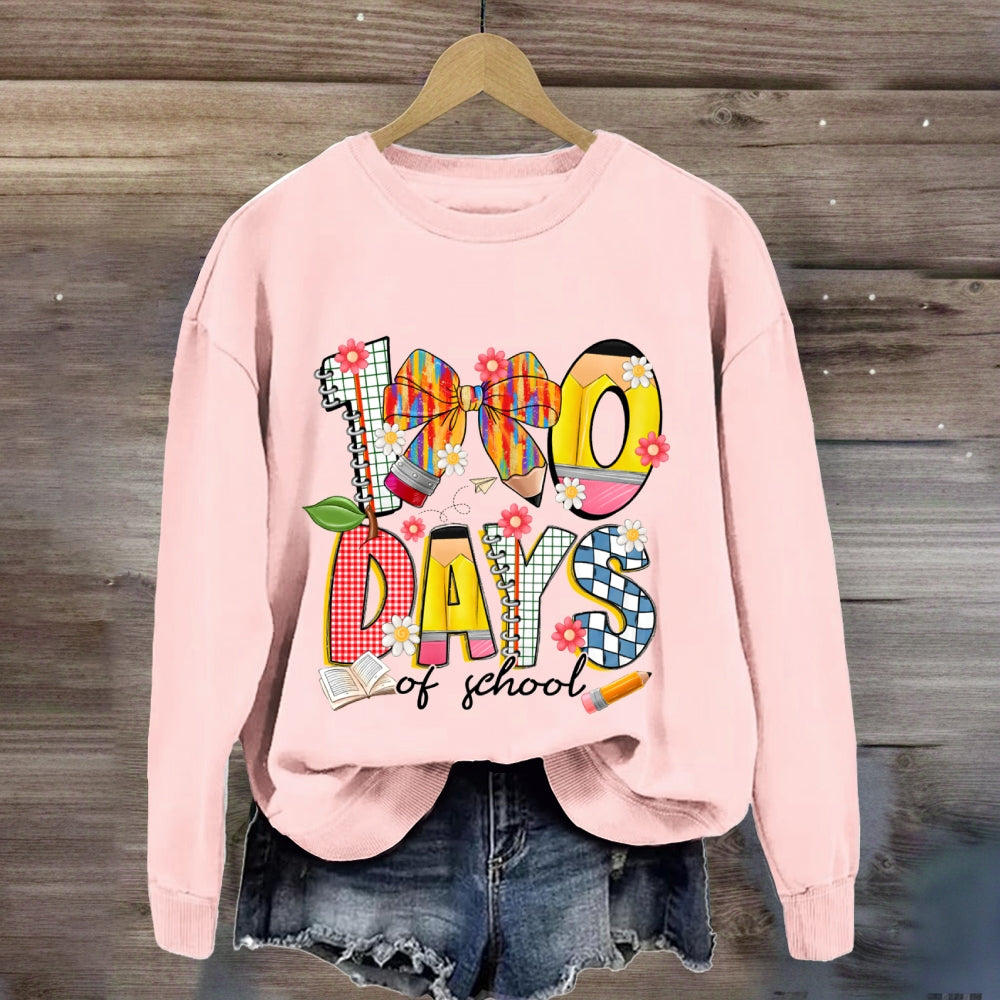 100 Days Of School Colorful Bows And Flowers Sweatshirt