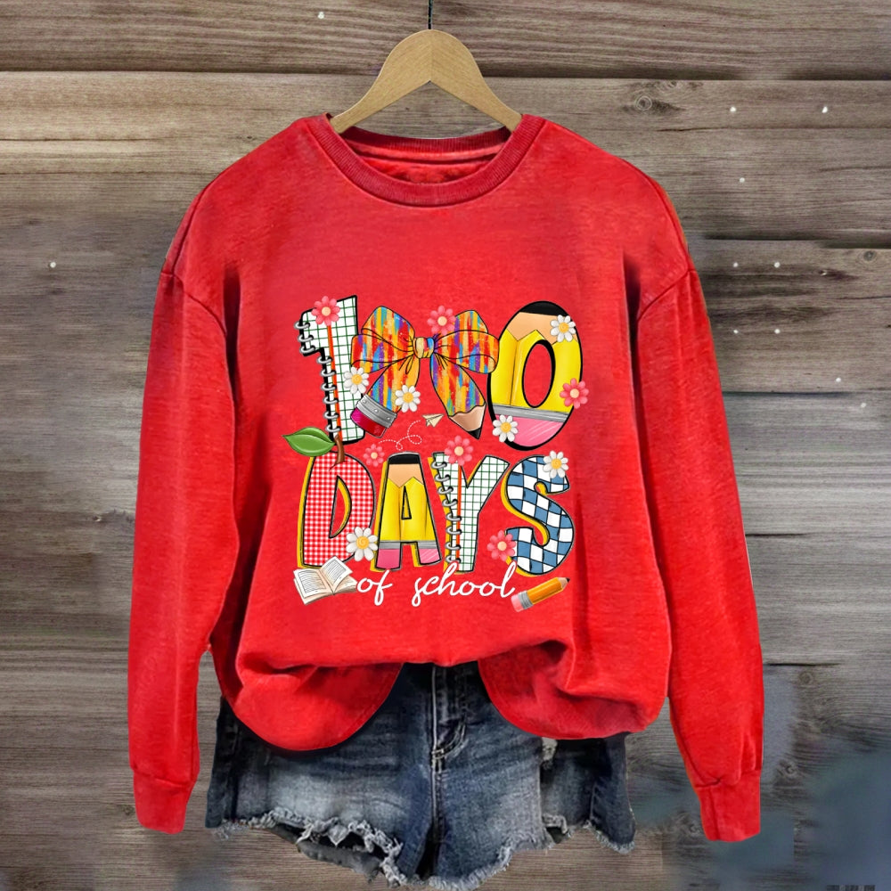 100 Days Of School Colorful Bows And Flowers Sweatshirt