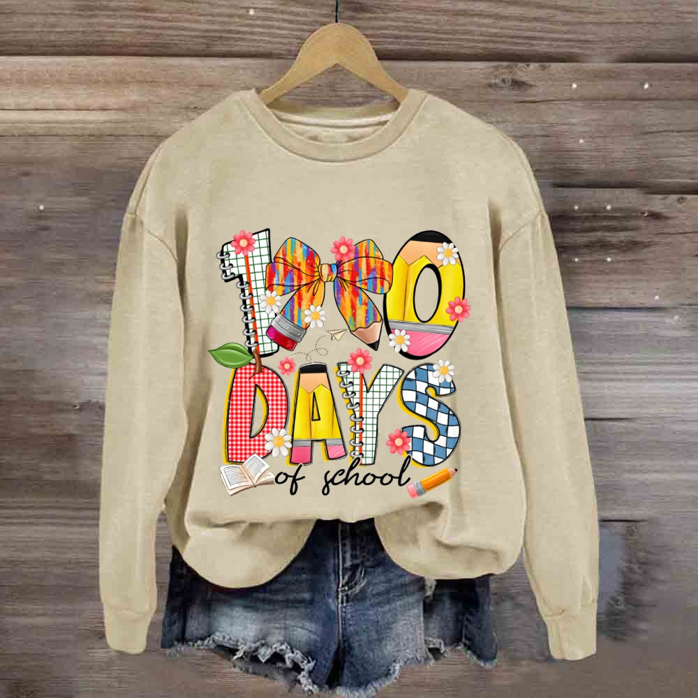 100 Days Of School Colorful Bows And Flowers Sweatshirt