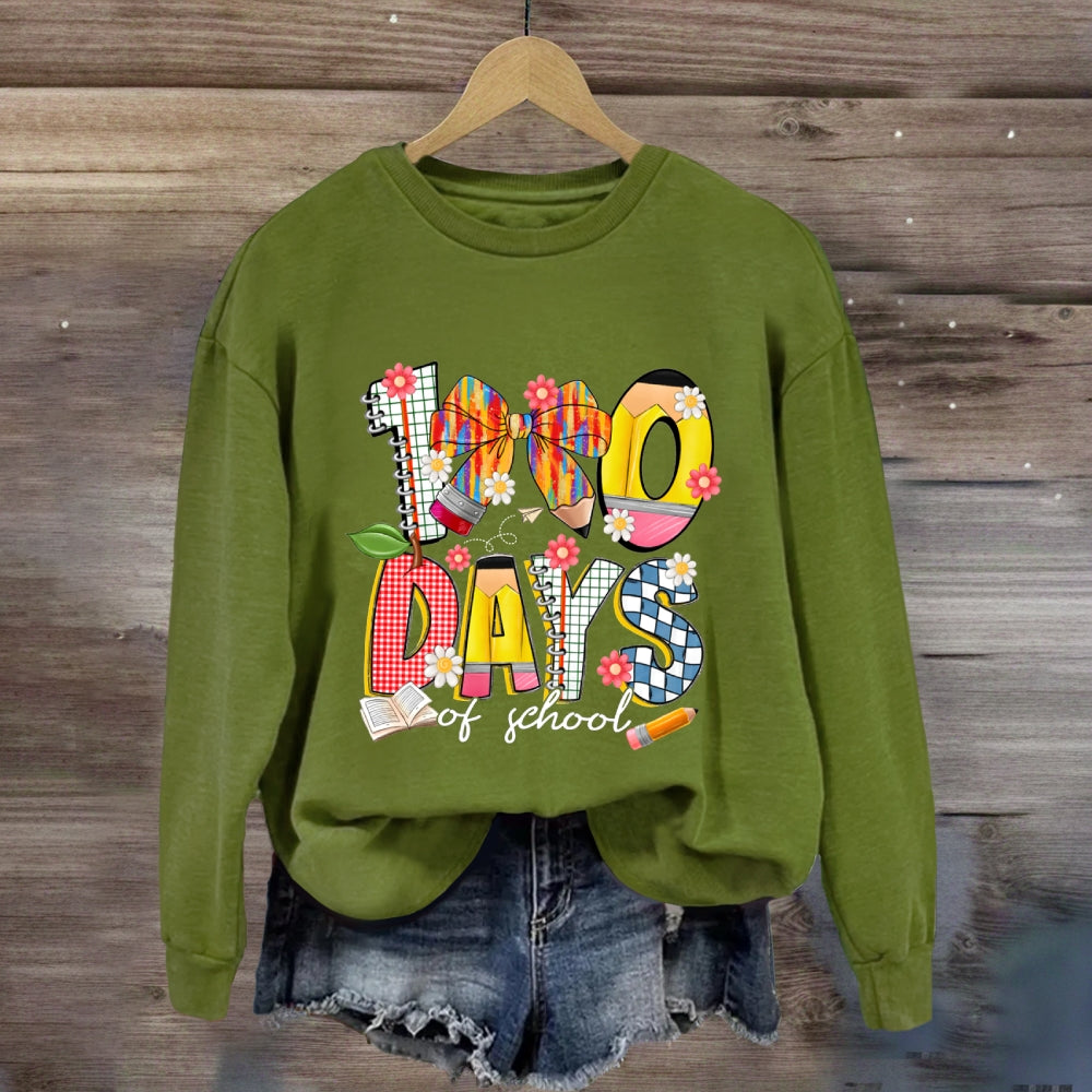 100 Days Of School Colorful Bows And Flowers Sweatshirt