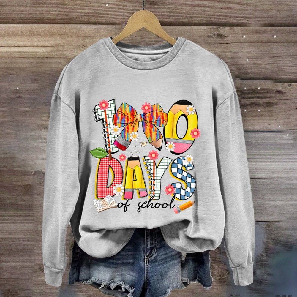 100 Days Of School Colorful Bows And Flowers Sweatshirt