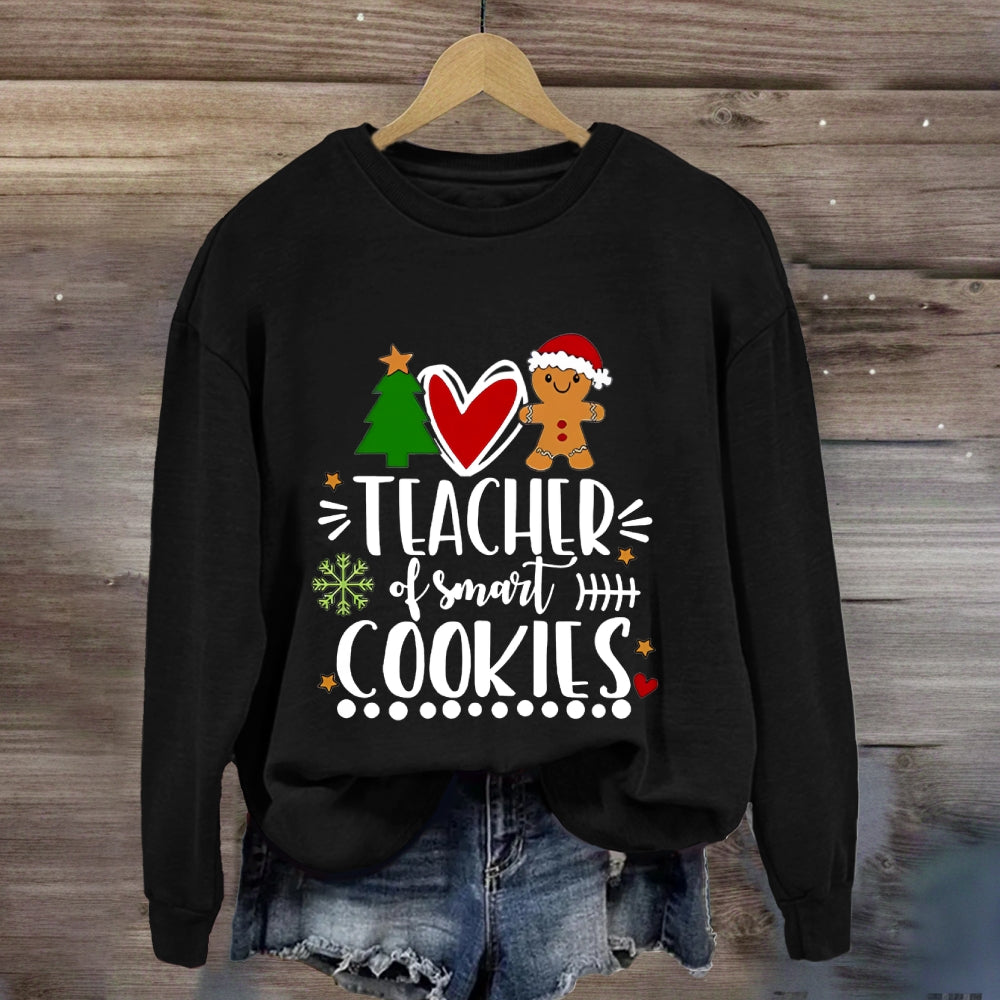 Teacher Of Smart Cookies Christmas Tree And Heart Sweatshirt