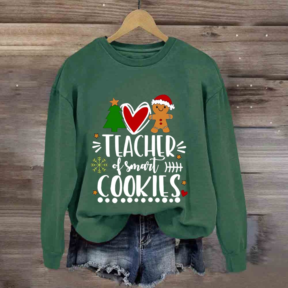 Teacher Of Smart Cookies Christmas Tree And Heart Sweatshirt