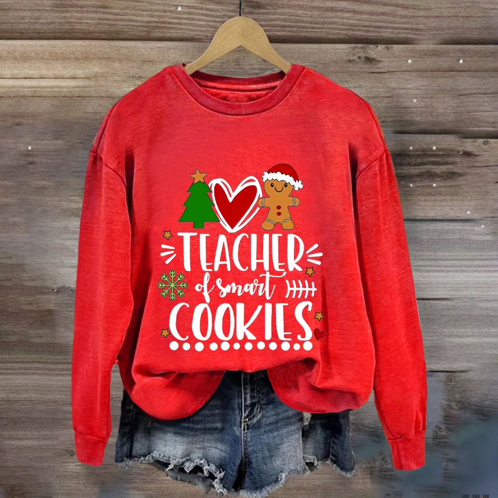 Teacher Of Smart Cookies Christmas Tree And Heart Sweatshirt