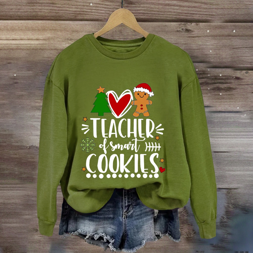 Teacher Of Smart Cookies Christmas Tree And Heart Sweatshirt