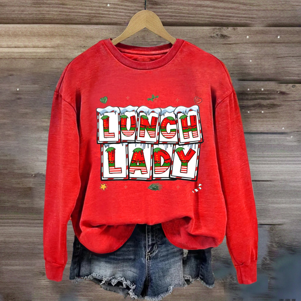 Christmas Vibes Fonts Lunch Lady Sweatshirt
