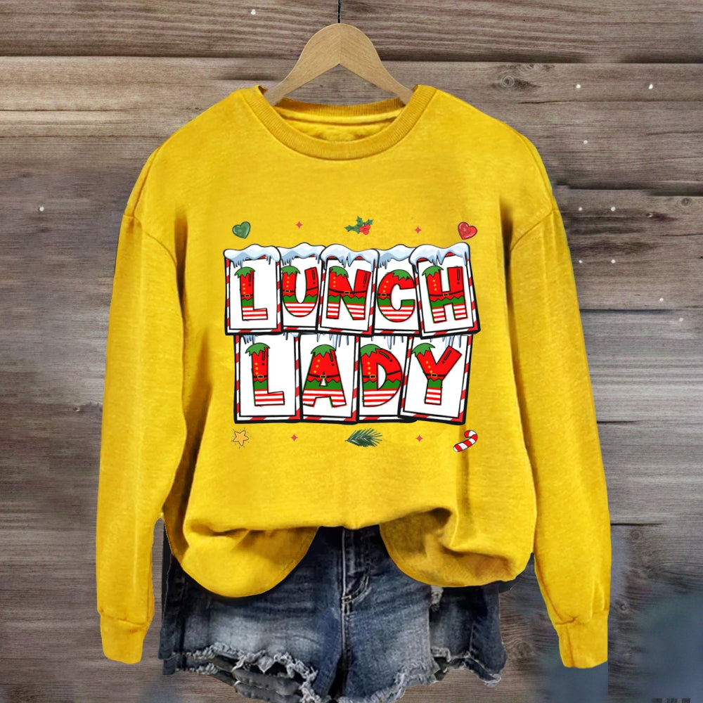 Christmas Vibes Fonts Lunch Lady Sweatshirt