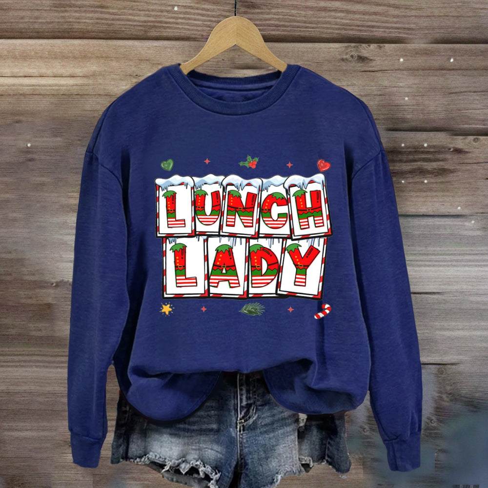 Christmas Vibes Fonts Lunch Lady Sweatshirt