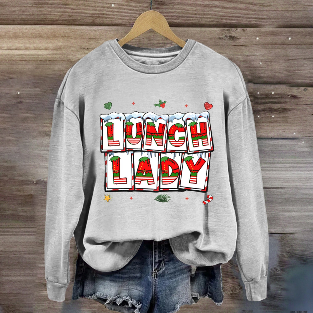 Christmas Vibes Fonts Lunch Lady Sweatshirt